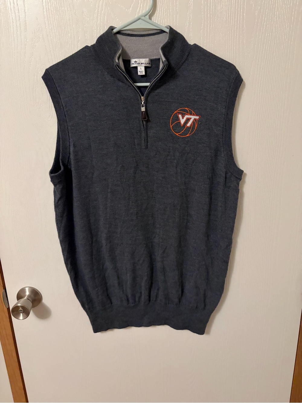 Peter Millar Virginia Tech Basketball Men's Charcoal Gray Quarter-Zip Vest SZ L